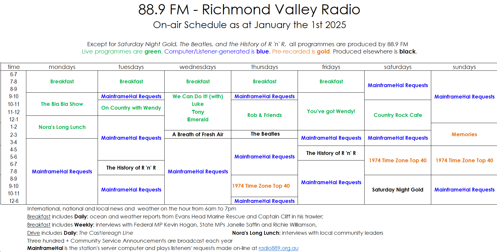 Program Guide Schedule
